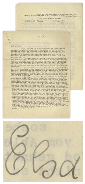 Elsa Einstein Letter Signed, Grieving Her Daughter Isle & Noting the Different Treatment She Receives While Traveling With Albert -- ''...we get luxurious cabins with bathrooms on elegant ships...''